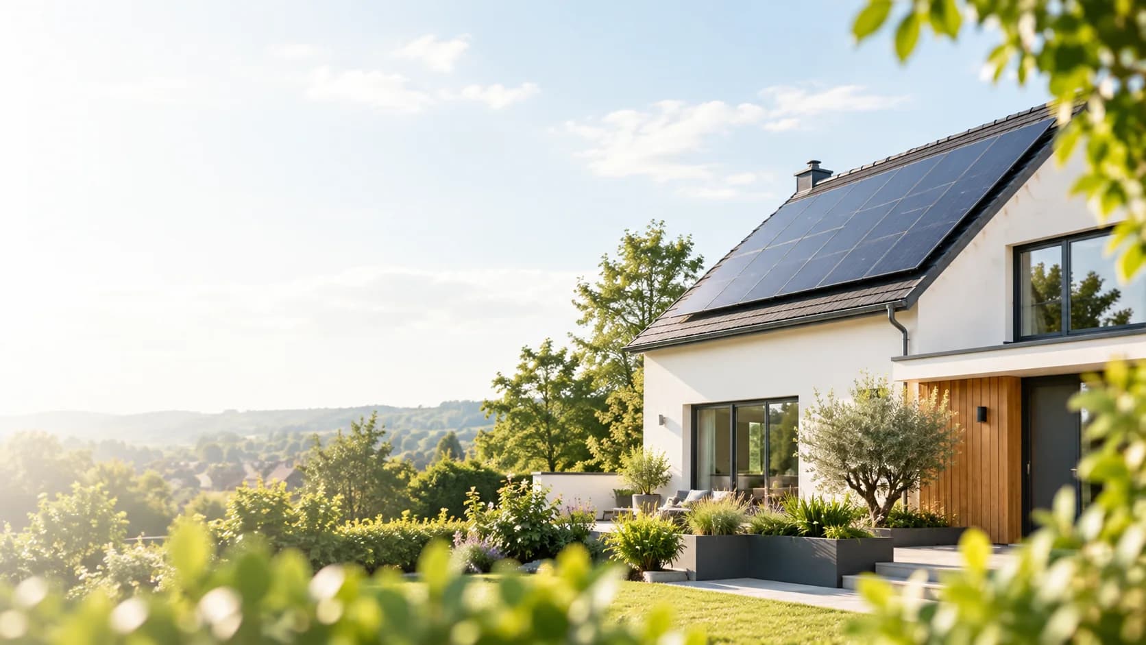 UK home with rooftop solar panels